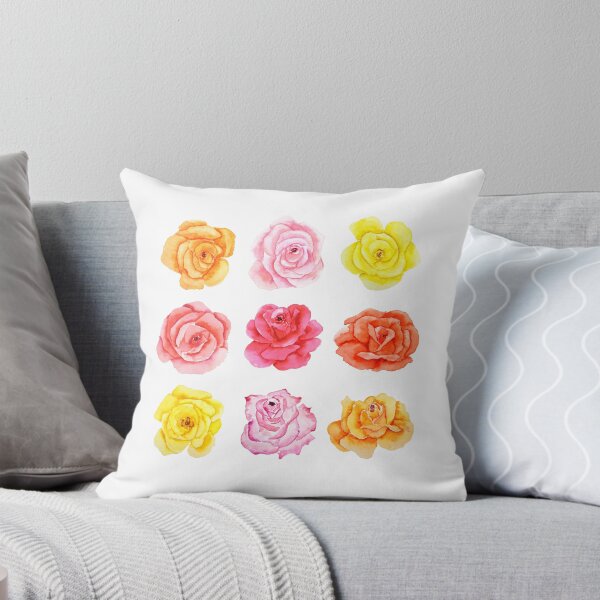 Item preview, hand painted 9 colorful watercolor pink red yellow orange roses  designed and sold by ColorandColor.