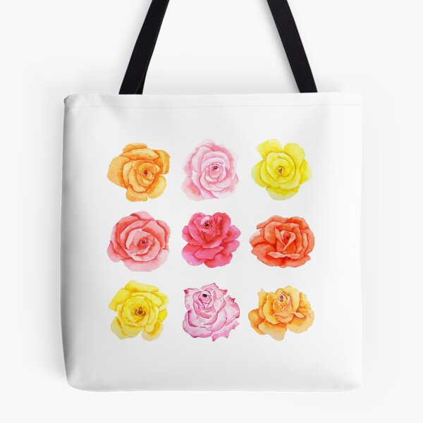 Item preview, hand painted 9 colorful watercolor pink red yellow orange roses  designed and sold by SelenePaintings .