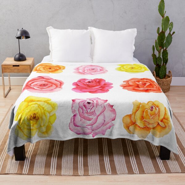 Item preview, hand painted 9 colorful watercolor pink red yellow orange roses designed and sold by ColorandColor.