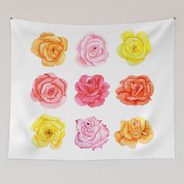Item preview, hand painted 9 colorful watercolor pink red yellow orange roses  designed and sold by ColorandColor.