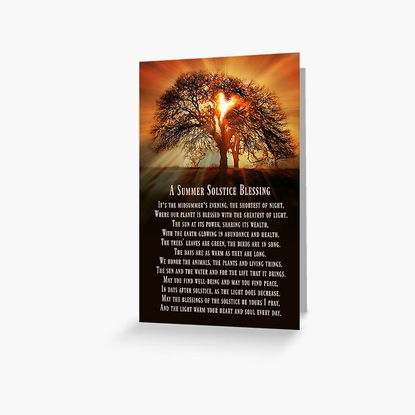 A beautiful pagan summer solstice original blessings poem with Oak Tree And Sun Greeting Card
