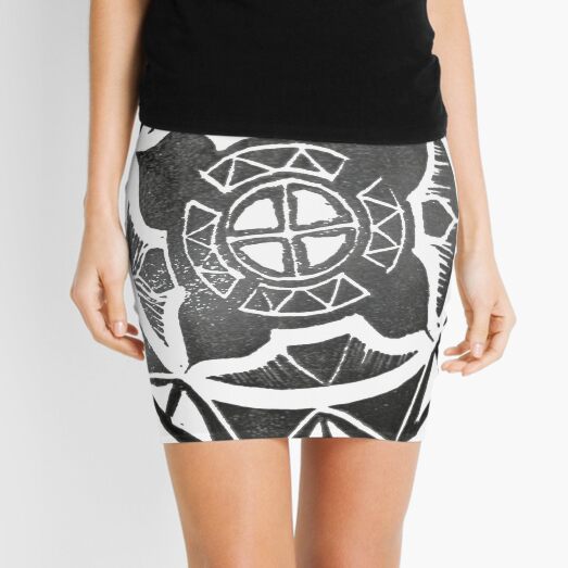 Mandala Effect - Black & White Mini Skirt