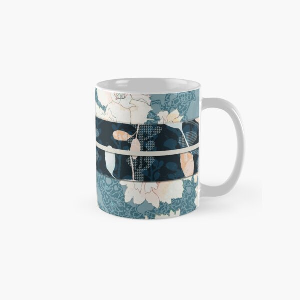 Teal Peony Blossom with Contrast "Obi" Print Classic Mug