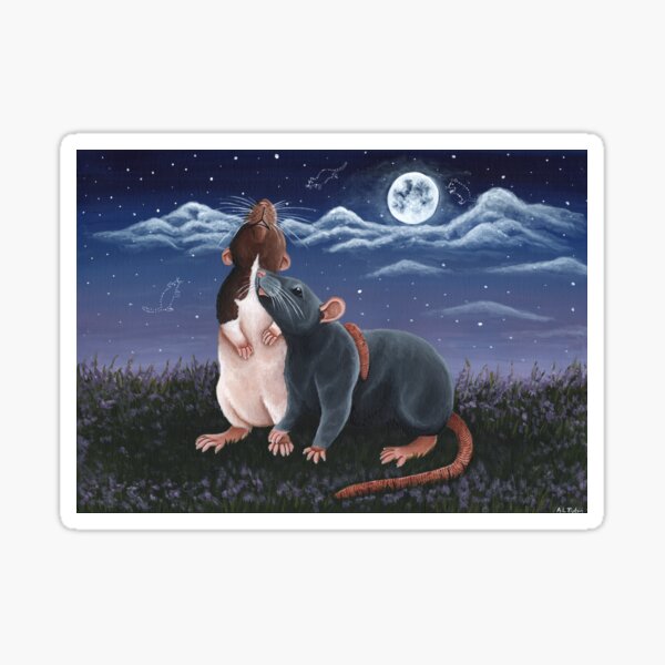 Rat Friends Under The Night Sky Sticker