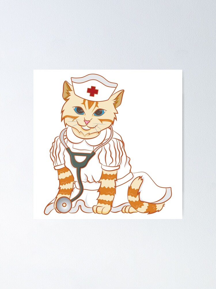 Katze Als Krankenschwester Geschenk Fur Krankenschwestern Poster Von Monkeymare Redbubble