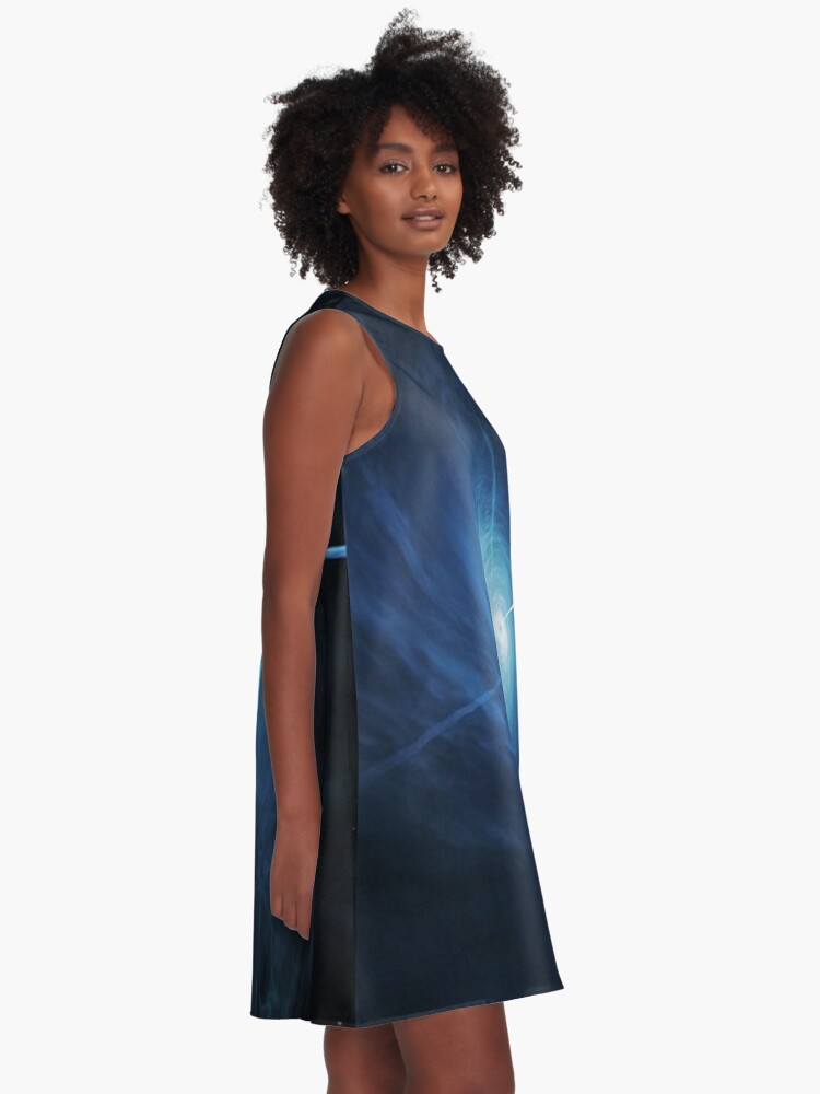 Alternate view of abstract, astronomy, energy, flame, space, motion, science, blur, fantasy, moon, futuristic, vertical, large, smoke - physical structure, exploding, explosions in the sky, textured A-Line Dress