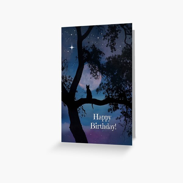 Item preview, Cat Happy Birthday Wishing on Stars Card designed and sold by Stephanie Laird.