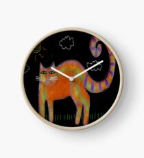 Orange Cat with Sun Abstract Painting Clock