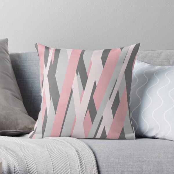 Pink Grey Stripes Throw Pillow