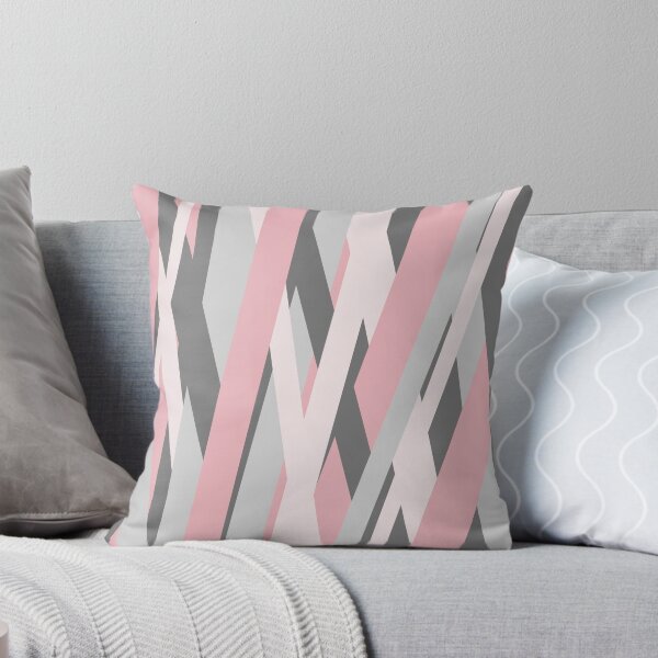 Pink Grey Stripes Throw Pillow