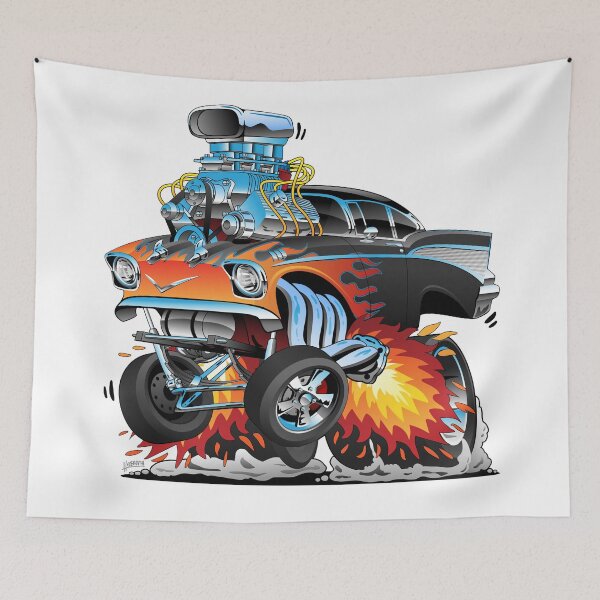 Item preview, Classic hot rod 57 gasser drag racing muscle car cartoon designed and sold by hobrath.