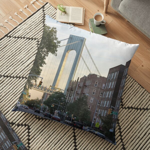 Verrazano–Narrows Bridge, Fort Hamilton, New York City, USA, famous place, international landmark, american culture, city Floor Pillow
