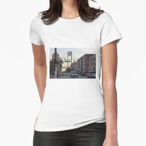 famous place, international landmark, #VerrazanoNarrowsBridge, #FortHamilton, #NewYorkCity, #USA, #american, #culture, #city, #road, #architecture, #street Fitted T-Shirt