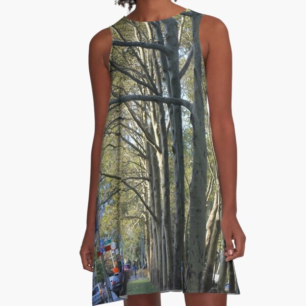 #tree, #landscape, #outdoors, #environment, #wood, #road, #leaf, #nature, #season A-Line Dress