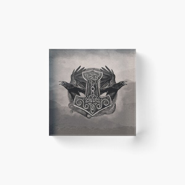 Item preview, Mjolnir The hammer of Thor and ravens designed and sold by Nartissima.
