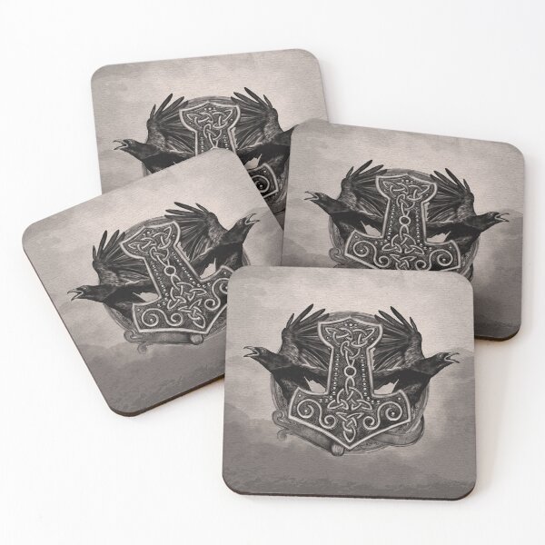 Item preview, Mjolnir The hammer of Thor and ravens designed and sold by Nartissima.