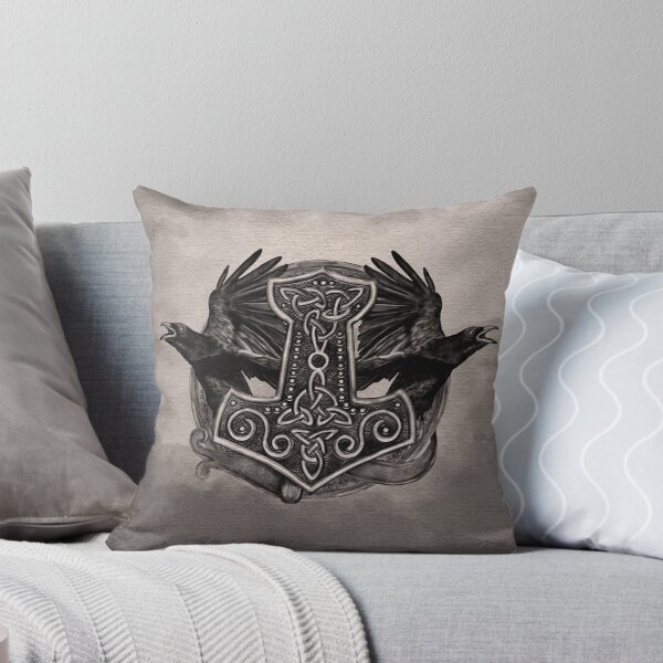 Item preview, Mjolnir The hammer of Thor and ravens designed and sold by Nartissima.