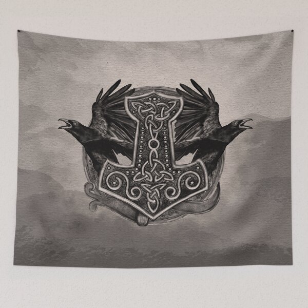Item preview, Mjolnir The hammer of Thor and ravens designed and sold by Nartissima.