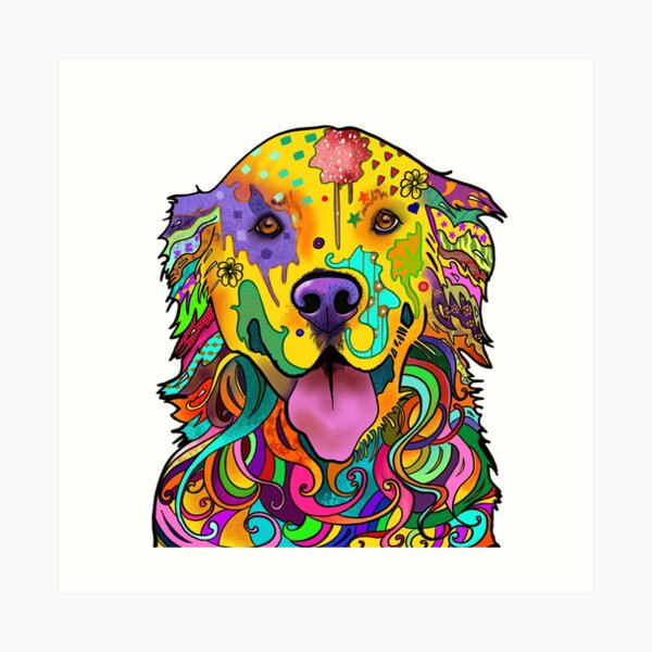 Psychedelic golden retriever abstract design Art Print