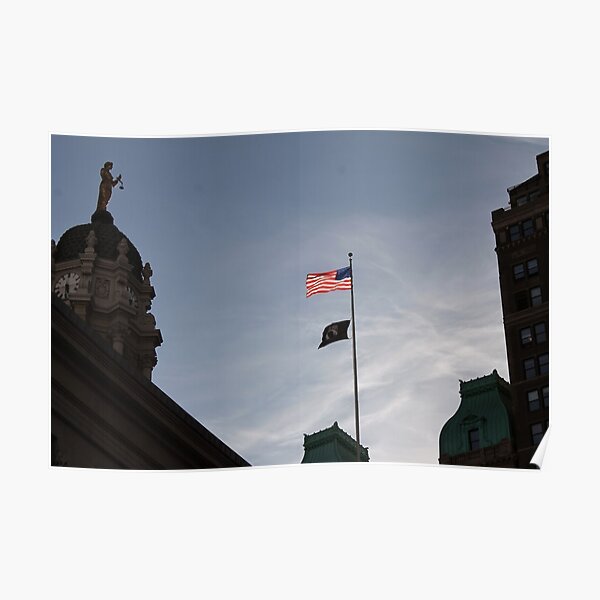#flag, architecture, #patriotism, city, outdoors, #sky, #sculpture, statue, #government Poster