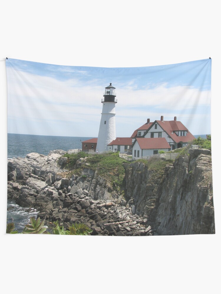 Portland Maine Lighthouse On Coast Tapestry By Edmondhoggejr