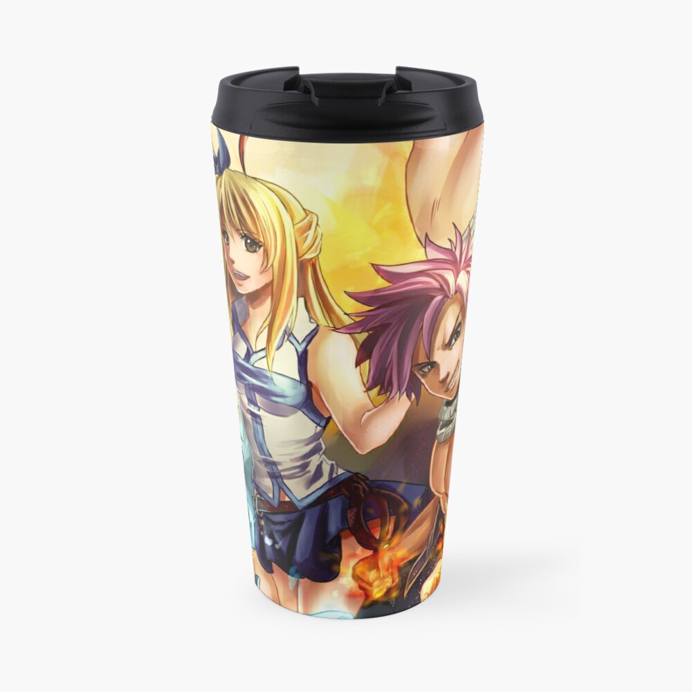 Fairy Tail Anime Natsu Gray Lucy Erza Travel Mug By Mireielleart Redbubble