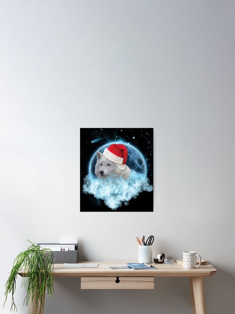 Santa White Wolf Blue Moon Dream Catcher A Poster By Llandry1949 Redbubble
