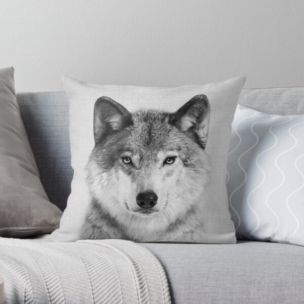 Wolf - Black & White Throw Pillow