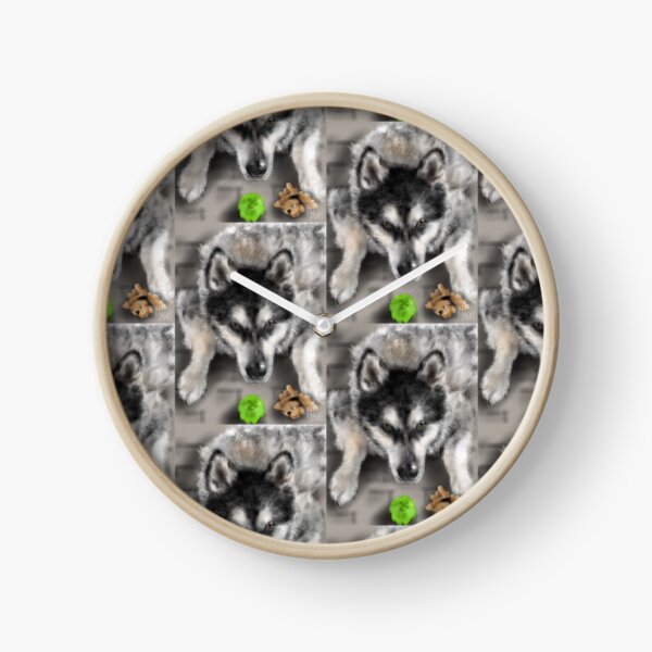 Playful Husky Dog With Toys Clock
