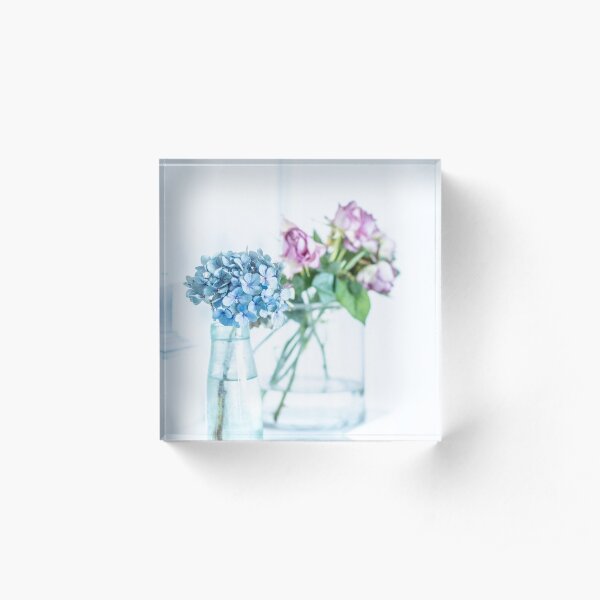 Blue Hydrangea and Pink Roses Acrylic Block