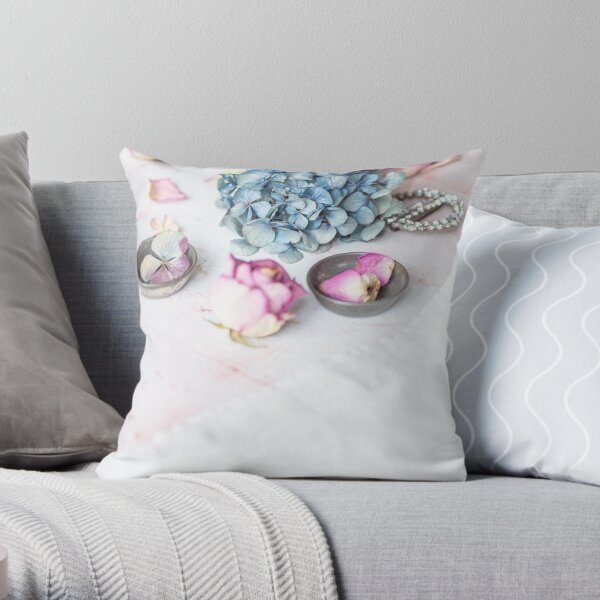 Hydrangea and pink petals Throw Pillow