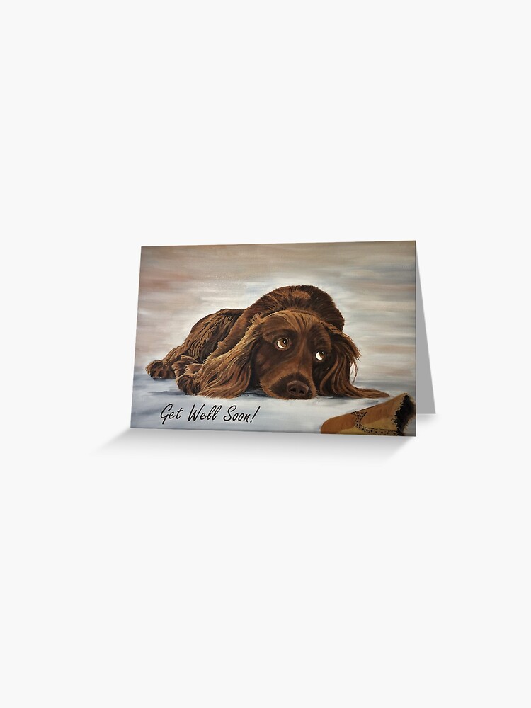 Thumbnail 1 of 2, Greeting Card, Naughty Spaniel - Get Well Soon Card designed and sold by EuniceWilkie.