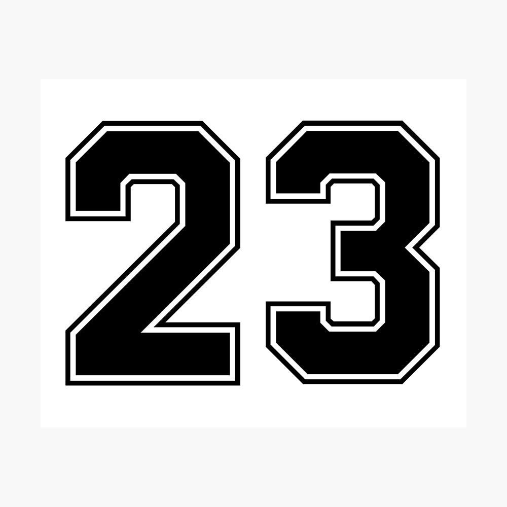 23.Classic Vintage Sport Jersey Number, Uniform numbers in black as fat  fonts, number. For American football, baseball or basketball and ice  Hockey. Stock Illustration