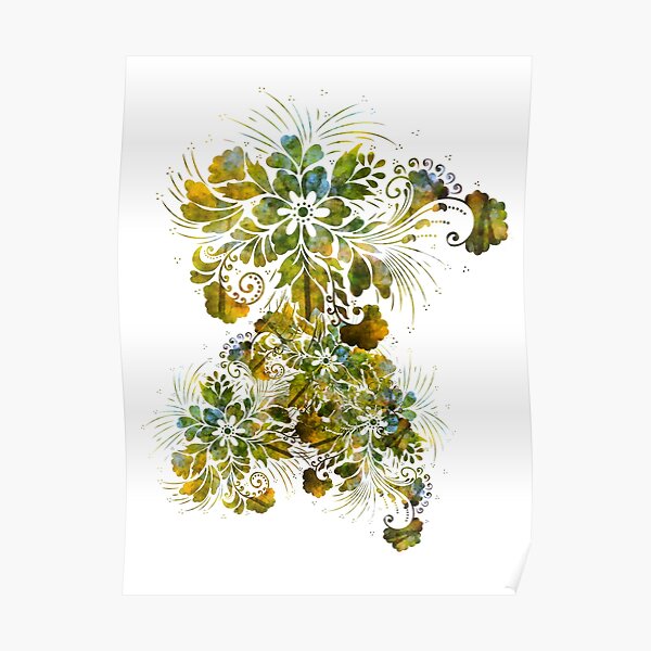 Floral watercolor abstract - green forest Poster