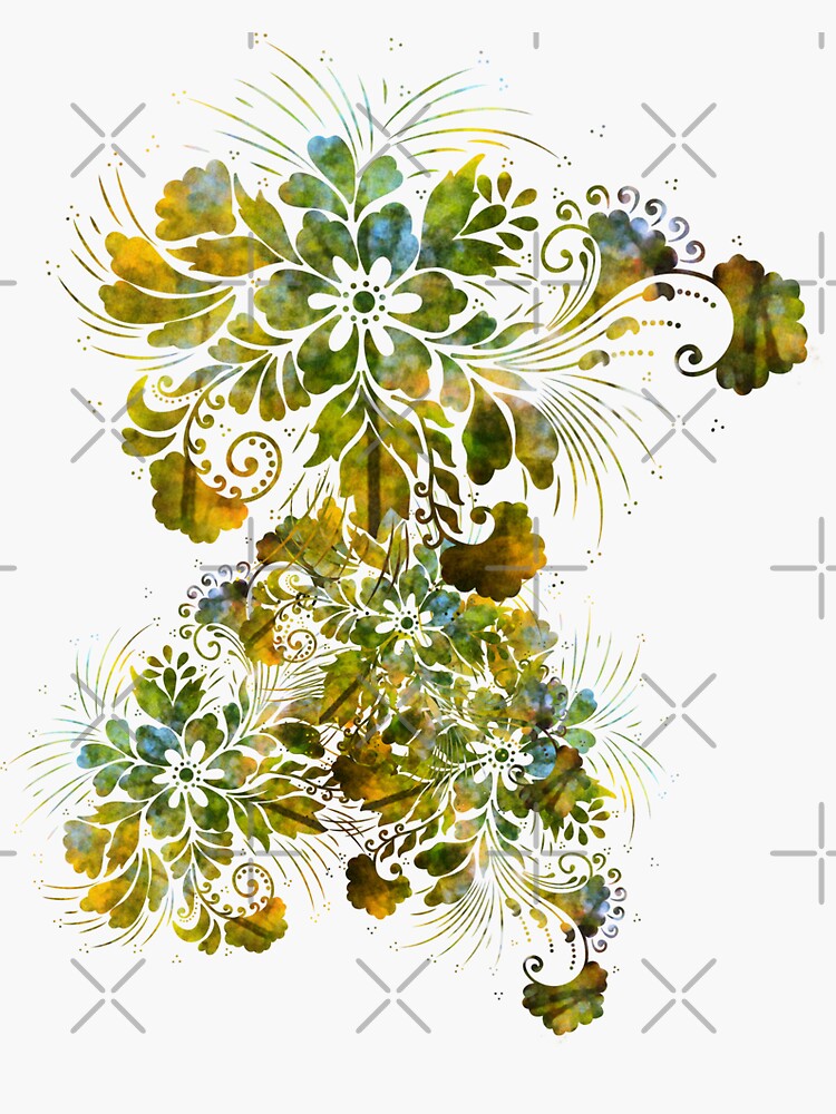 Floral watercolor abstract - green forest by planet-eye
