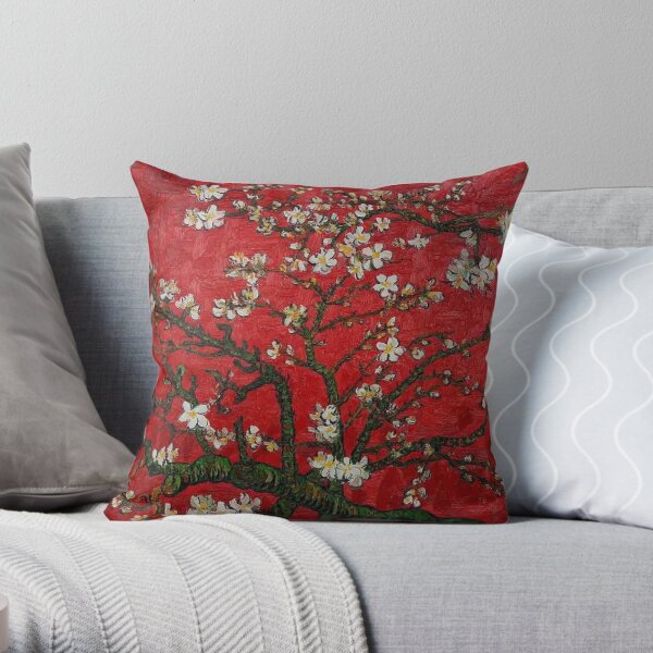 Almond Blossoms Red Vincent Van Gogh Throw Pillow