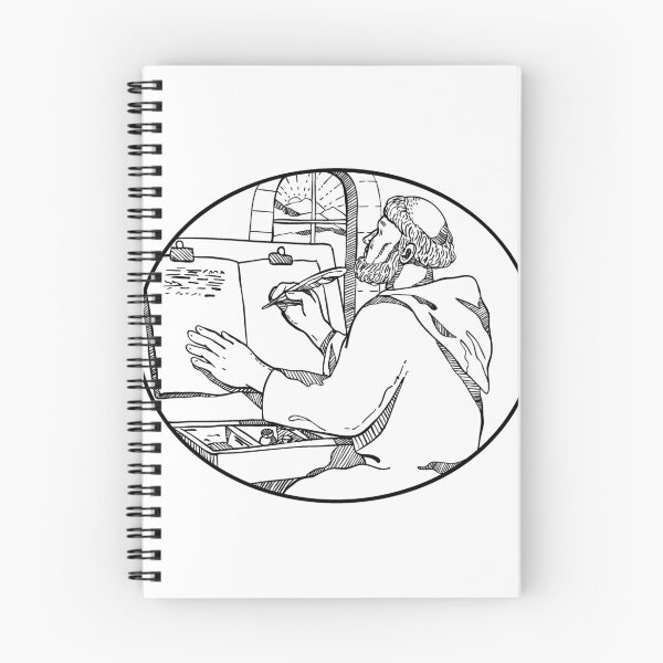 Item preview, Monastic Monk Writing Illuminated Manuscript Drawing Black and White designed and sold by patrimonio.
