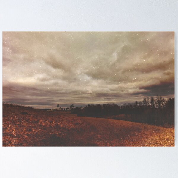 Red Fields // Dark art print, grunge sky, dark forest photography, farm landscape Poster