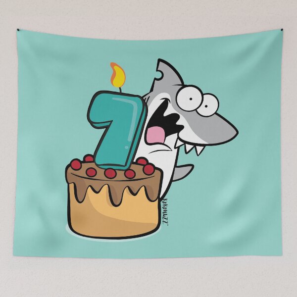 Item preview, 7 year Birthday / 7th anniversary celebration with FIN the shark designed and sold by Kokonuzz.