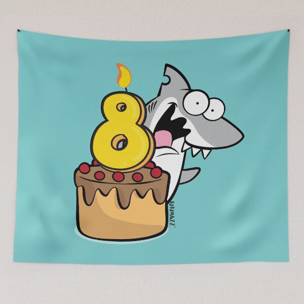 Item preview, 8 year Birthday / 8th anniversary celebration with FIN the shark designed and sold by Kokonuzz.