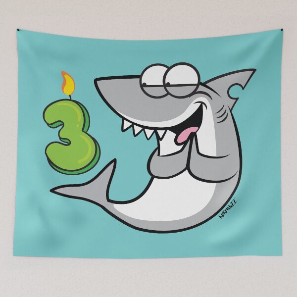 Item preview, 3 year Birthday / Third anniversary celebration with FIN the shark designed and sold by Kokonuzz.