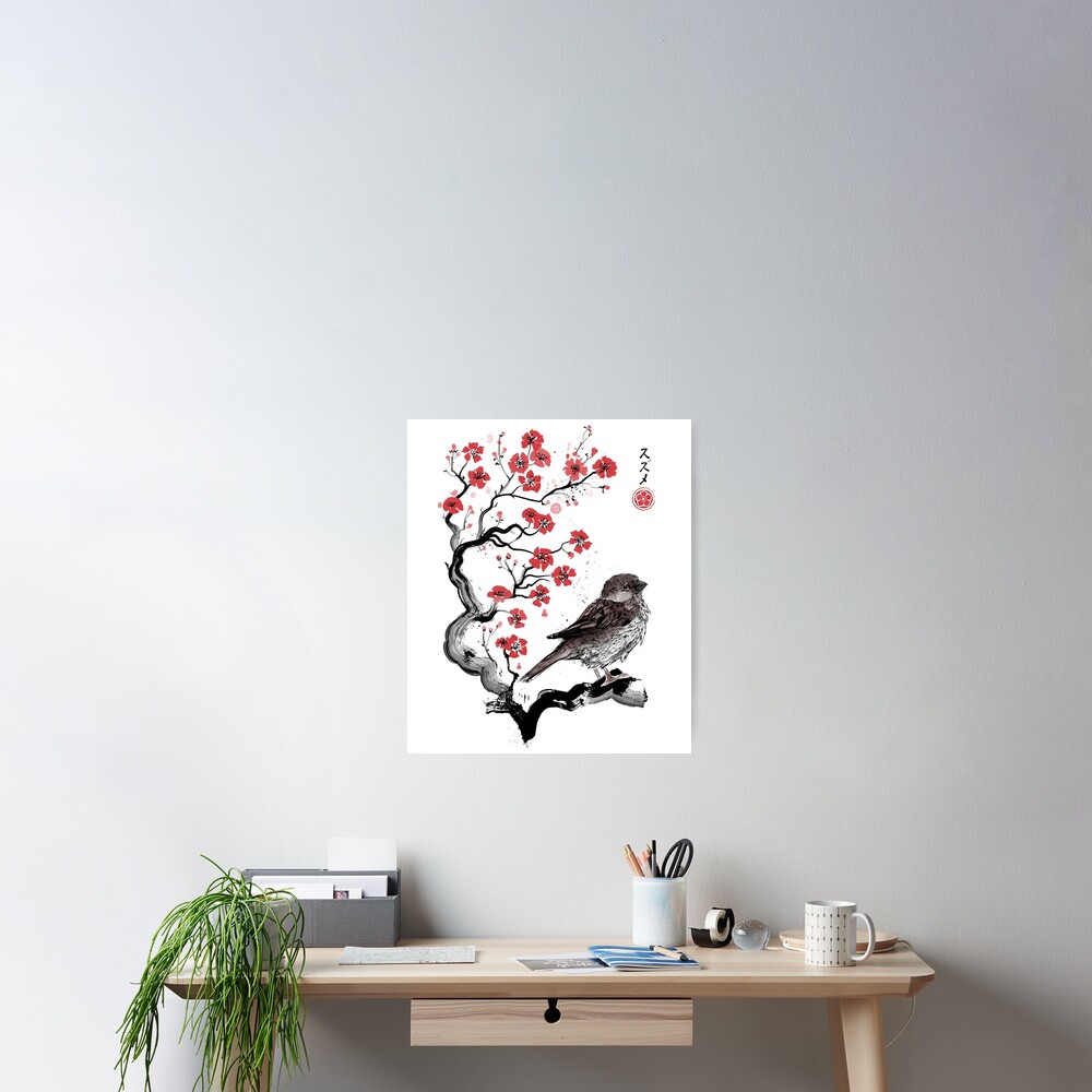 Littel Sparrow Canvas Littel Sparrow Sumi-e Portrait Poster Japanese Vintage Artwork Portrait Poster NO FRAME