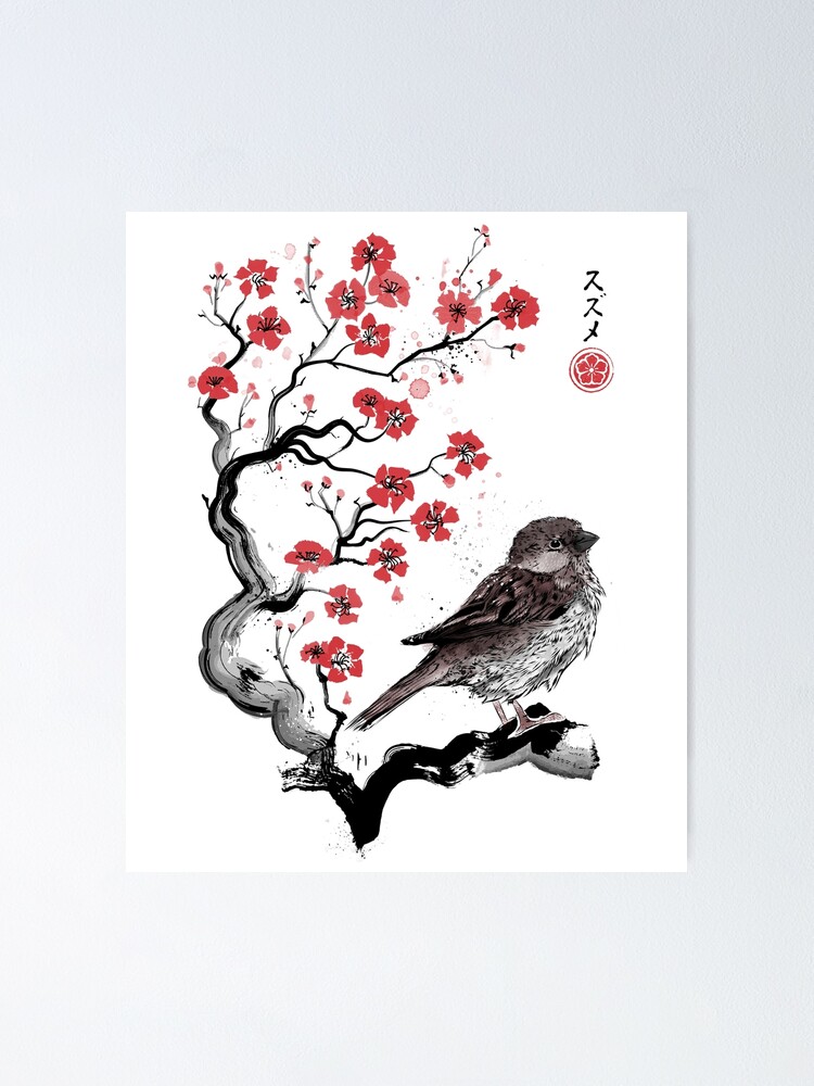 Littel Sparrow Canvas Littel Sparrow Sumi-e Portrait Poster Japanese Vintage Artwork Portrait Poster NO FRAME