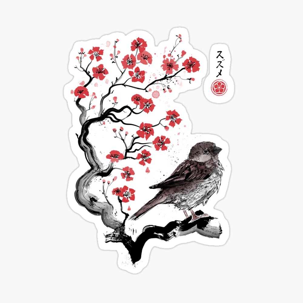 Littel Sparrow Canvas Littel Sparrow Sumi-e Portrait Poster Japanese Vintage Artwork Portrait Poster NO FRAME
