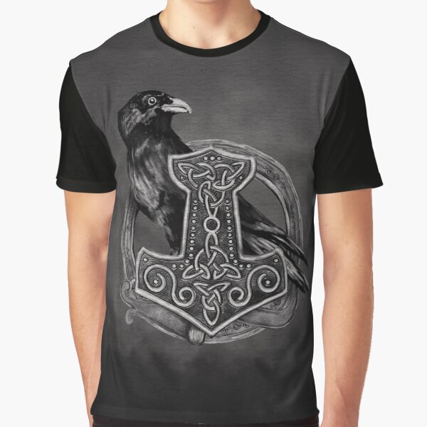 Mjolnir - The hammer of Thor and raven Graphic T-Shirt
