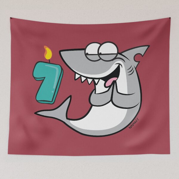 Item preview, 7 year Birthday / Seventh anniversary celebration with FIN the shark designed and sold by Kokonuzz.