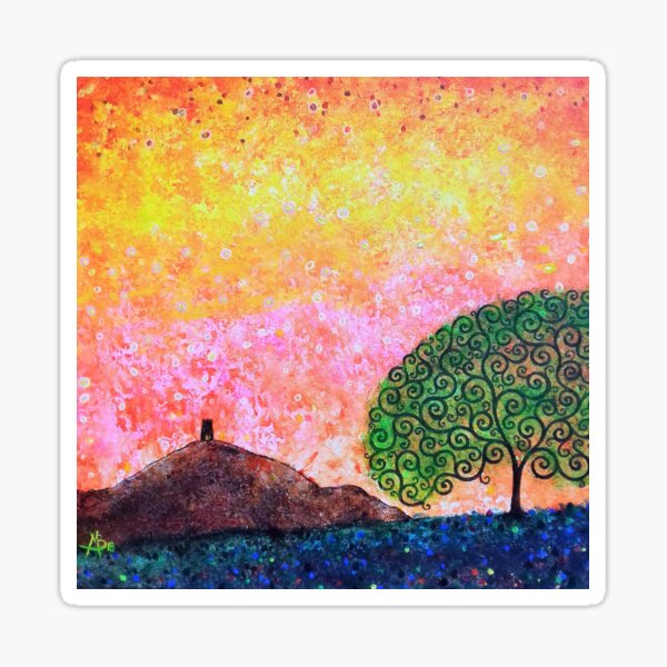 Glastonbury Tor & Tree of Life Spring Sunrise Sticker