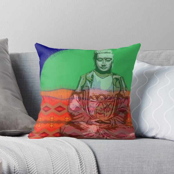 Buddha on red diamond pattern Throw Pillow