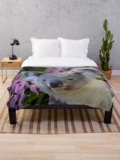 Koala and Orchids Throw Blanket