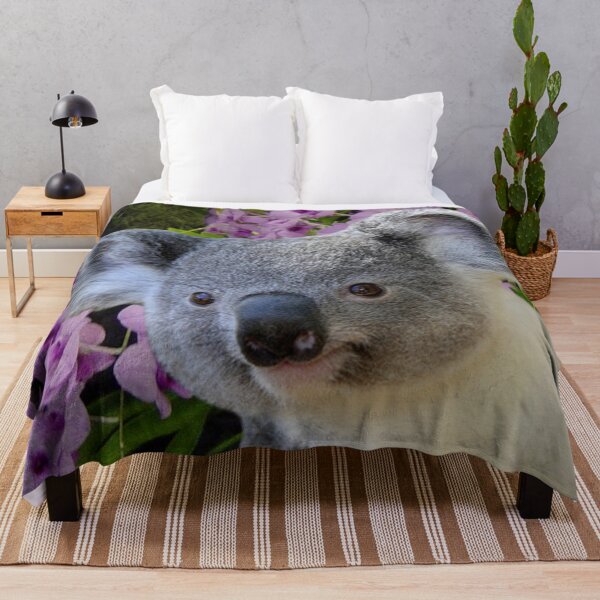 Koala and Orchids Throw Blanket